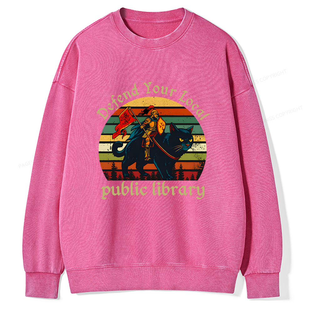 Pagewings Defend Your Local Public Library Unisex Washed Sweatshirt