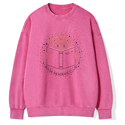Pagewings Nocturnal Book Readers Club Unisex Washed Sweatshirt