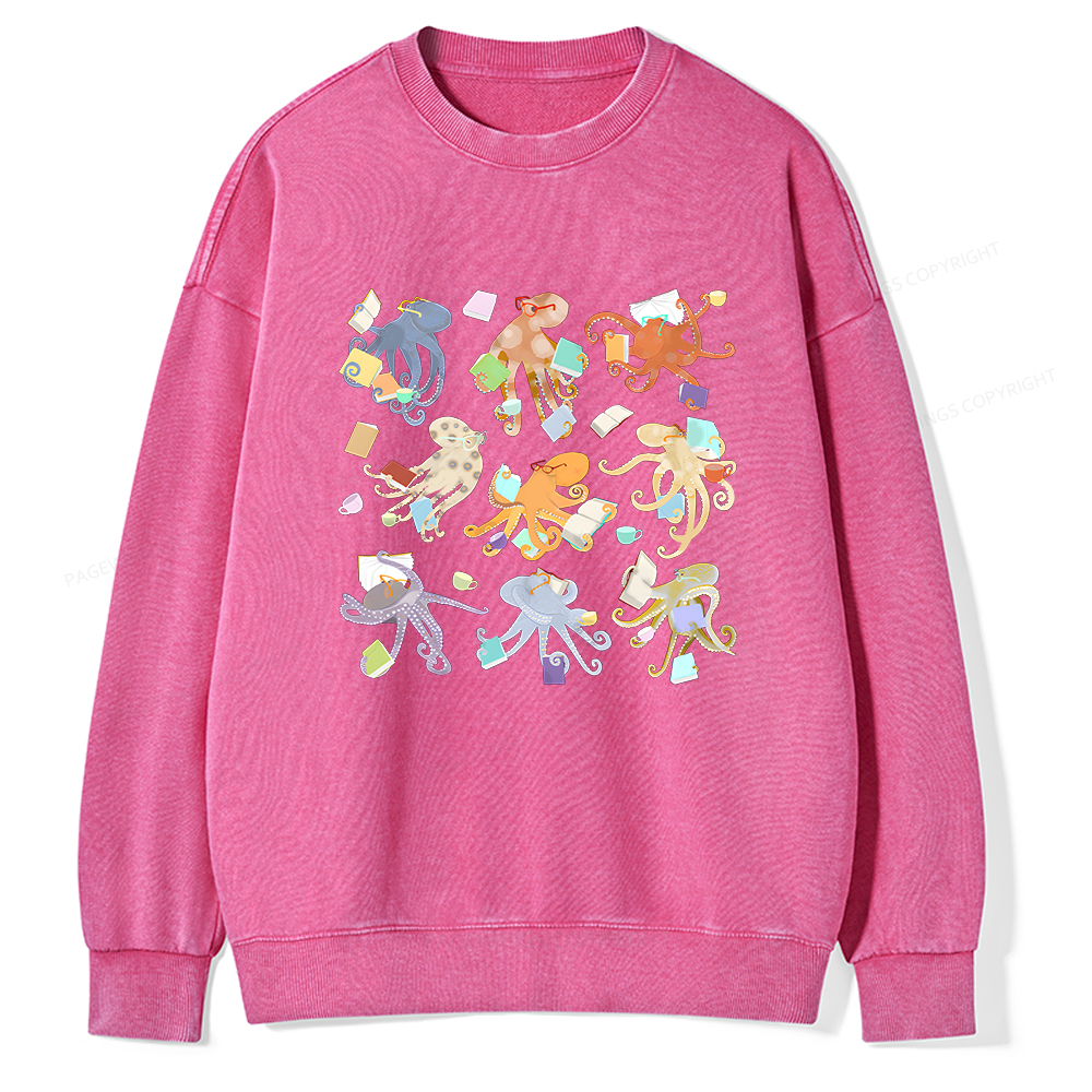 Pagewings Reading Octopuses Unisex Washed Sweatshirt