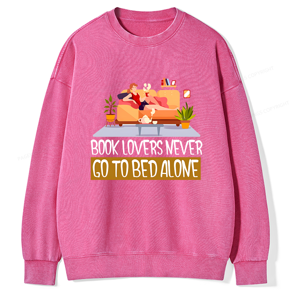 Pagewings Book Lovers Never Go To Bed Unisex Washed Sweatshirt