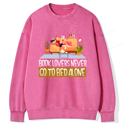 Pagewings Book Lovers Never Go To Bed Unisex Washed Sweatshirt
