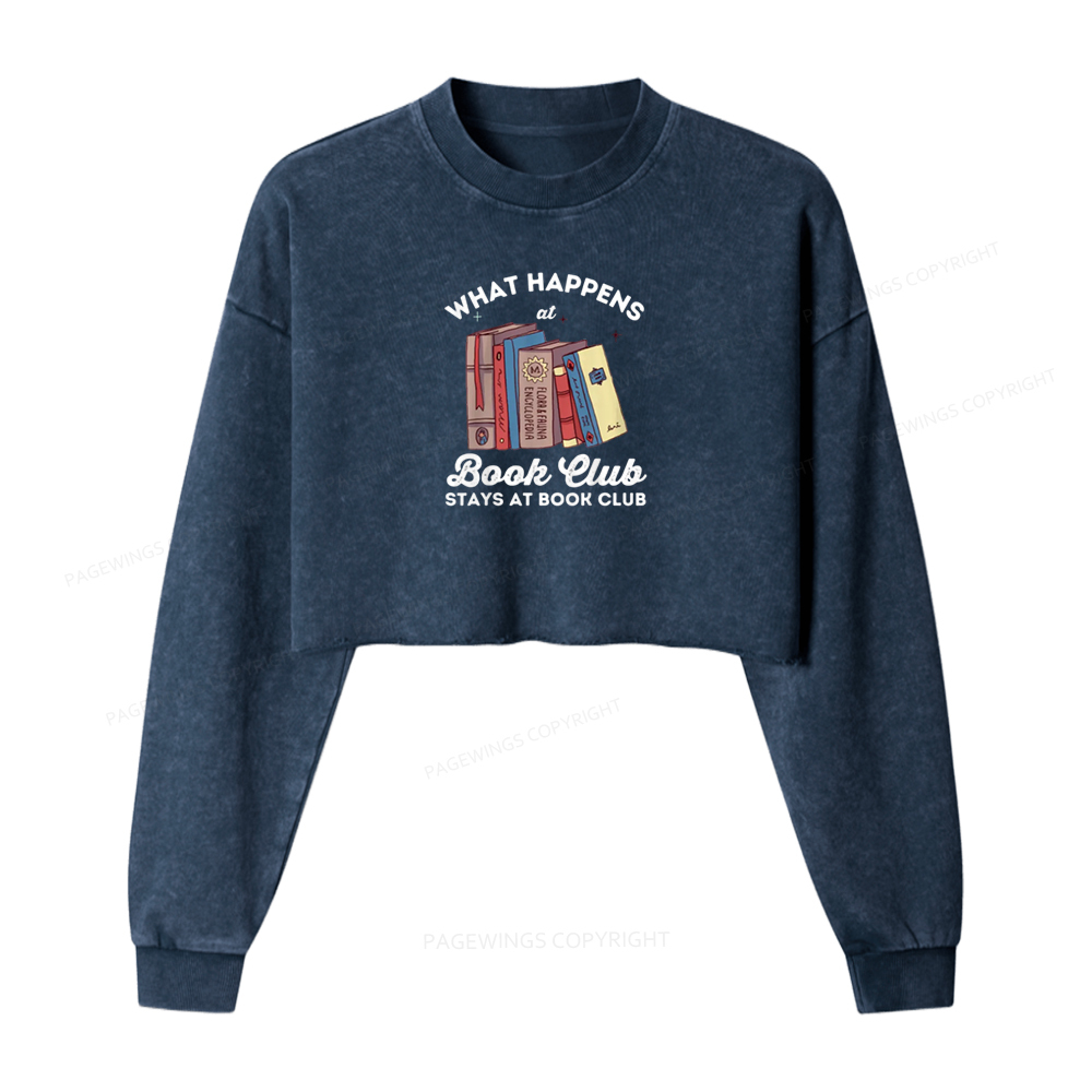 Pagewings Stays At Book Club Book Women Washed Crop Sweatshirt