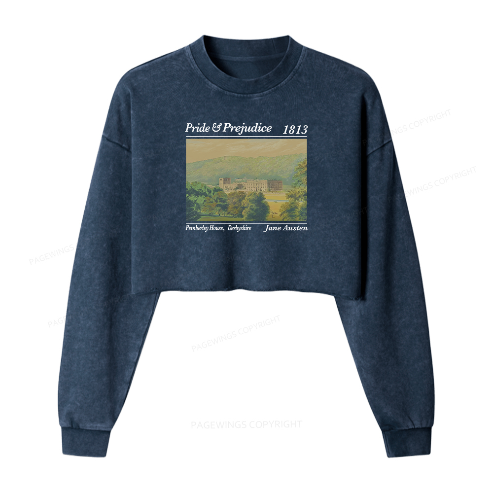 Pagewings Pemberley House Women Washed Crop Sweatshirt