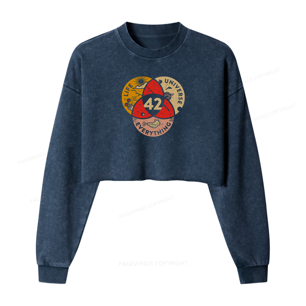 Pagewings 42 The Answer To Life The Universe And Everything Women Washed Crop Sweatshirt