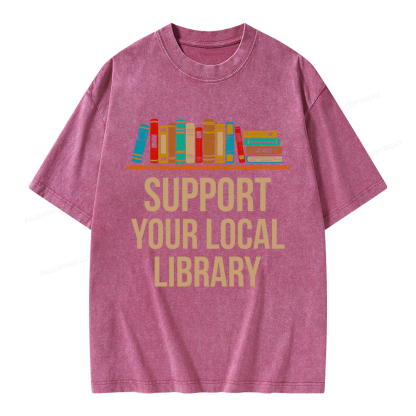 Pagewings Support Your Local Library Unisex Washed T-shirt
