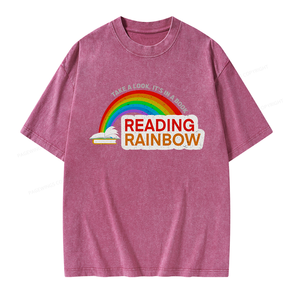 Pagewings Reading With Rainbow Unisex Washed T-shirt
