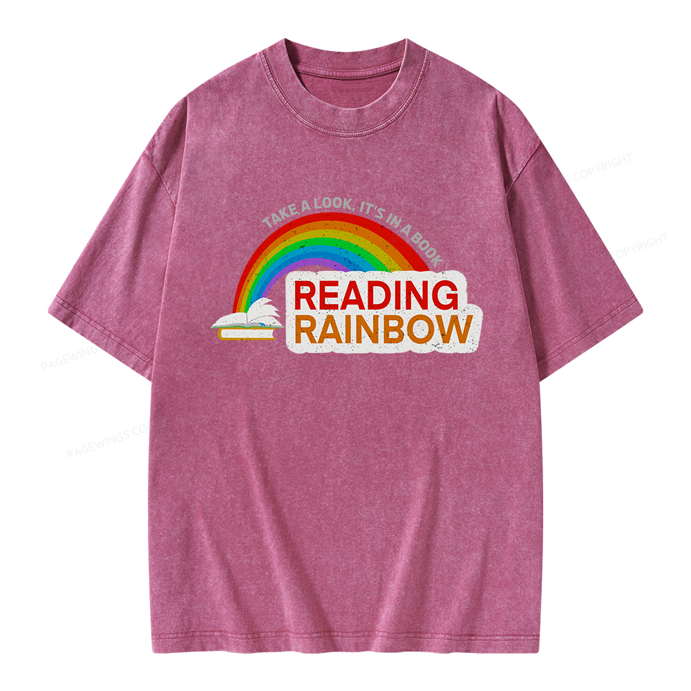 Pagewings Reading With Rainbow Unisex Washed T-shirt
