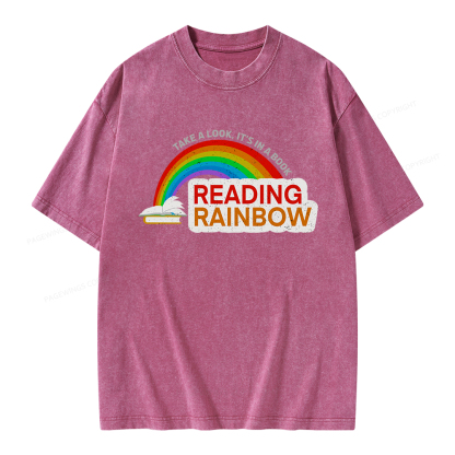 Pagewings Reading With Rainbow Unisex Washed T-shirt