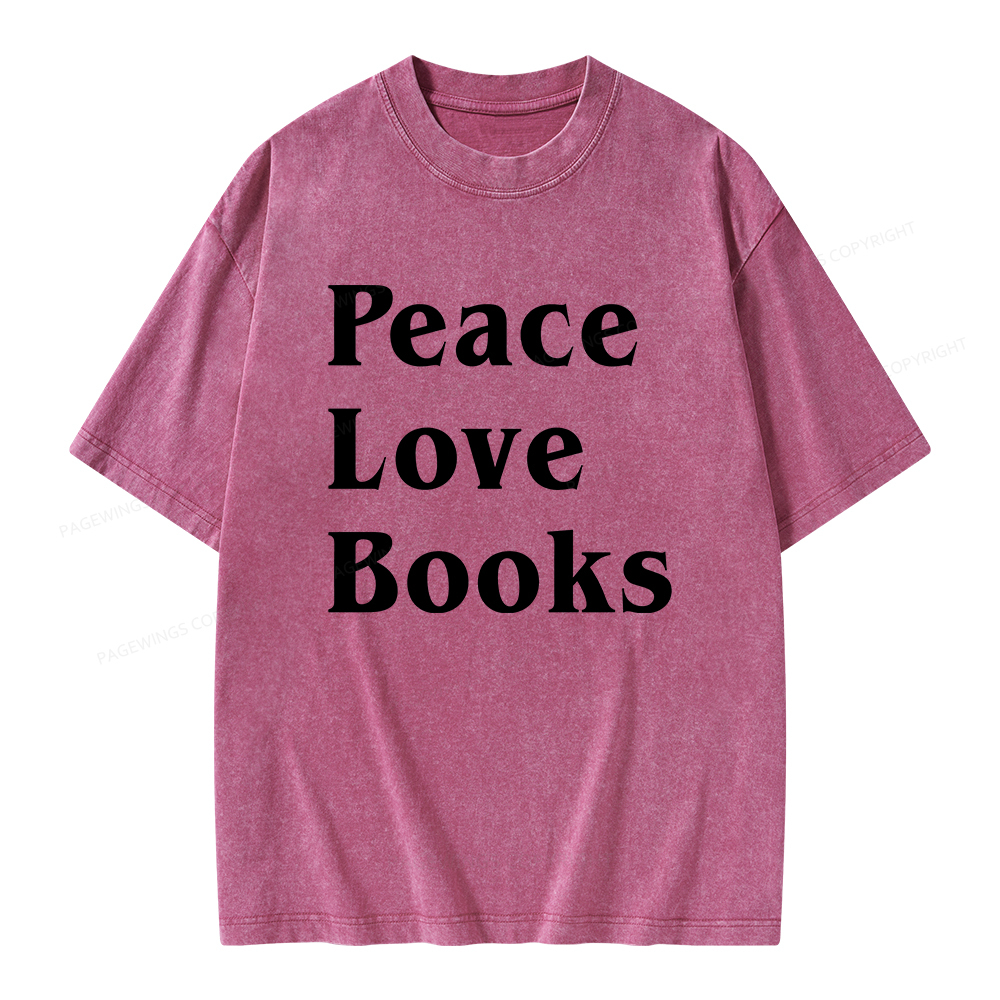 Pagewings Peace Love Books Unisex Washed T-shirt