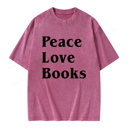 Pagewings Peace Love Books Unisex Washed T-shirt