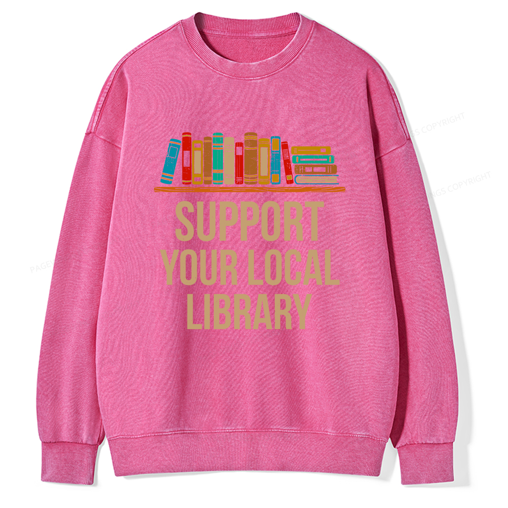 Pagewings Support Your Local Library Unisex Washed Sweatshirt