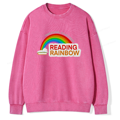 Pagewings Reading With Rainbow Unisex Washed Sweatshirt