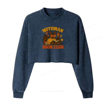 Pagewings Mothman Book Club Women Washed Crop Sweatshirt