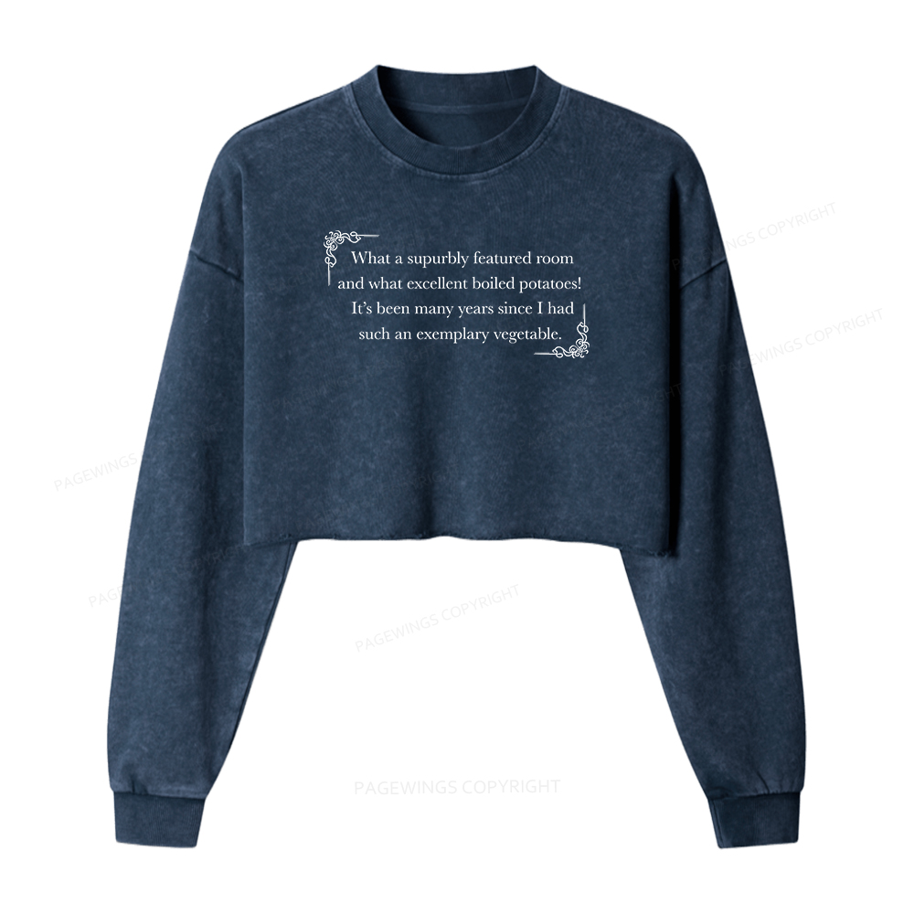 Pagewings Excellent Boiled Potatoes Women Washed Crop Sweatshirt