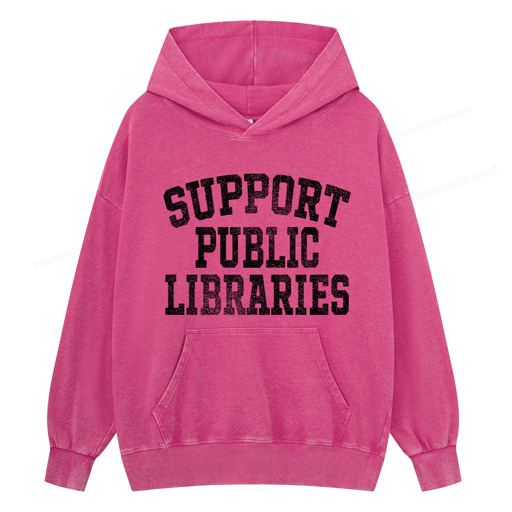 Pagewings Support Public Libraries Unisex Washed Hoodie