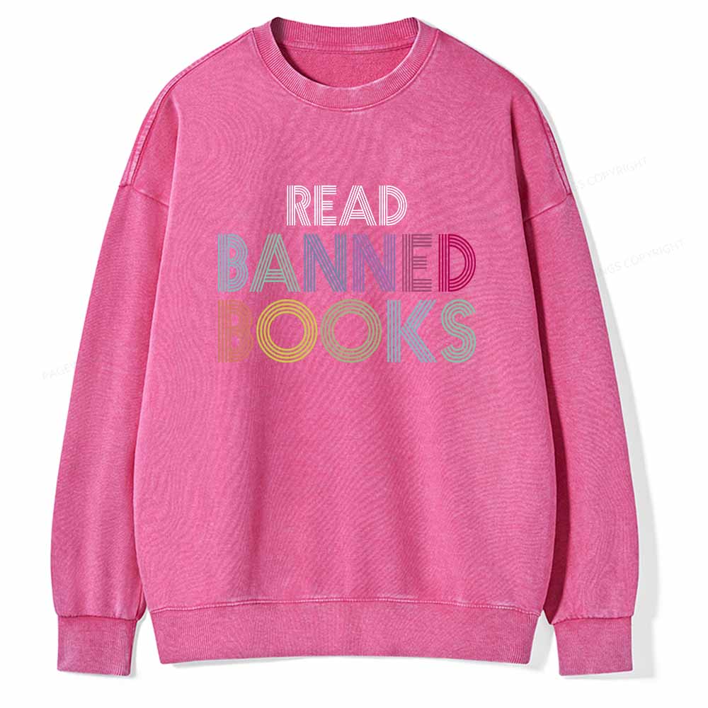Pagewings Read Banned Books Shirt Unisex Washed Sweatshirt