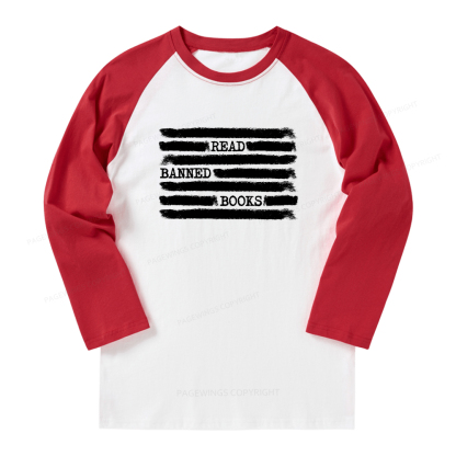 Pagewings Read Banned Books Bookworm Librarian Long Sleeve Raglan T-shirt