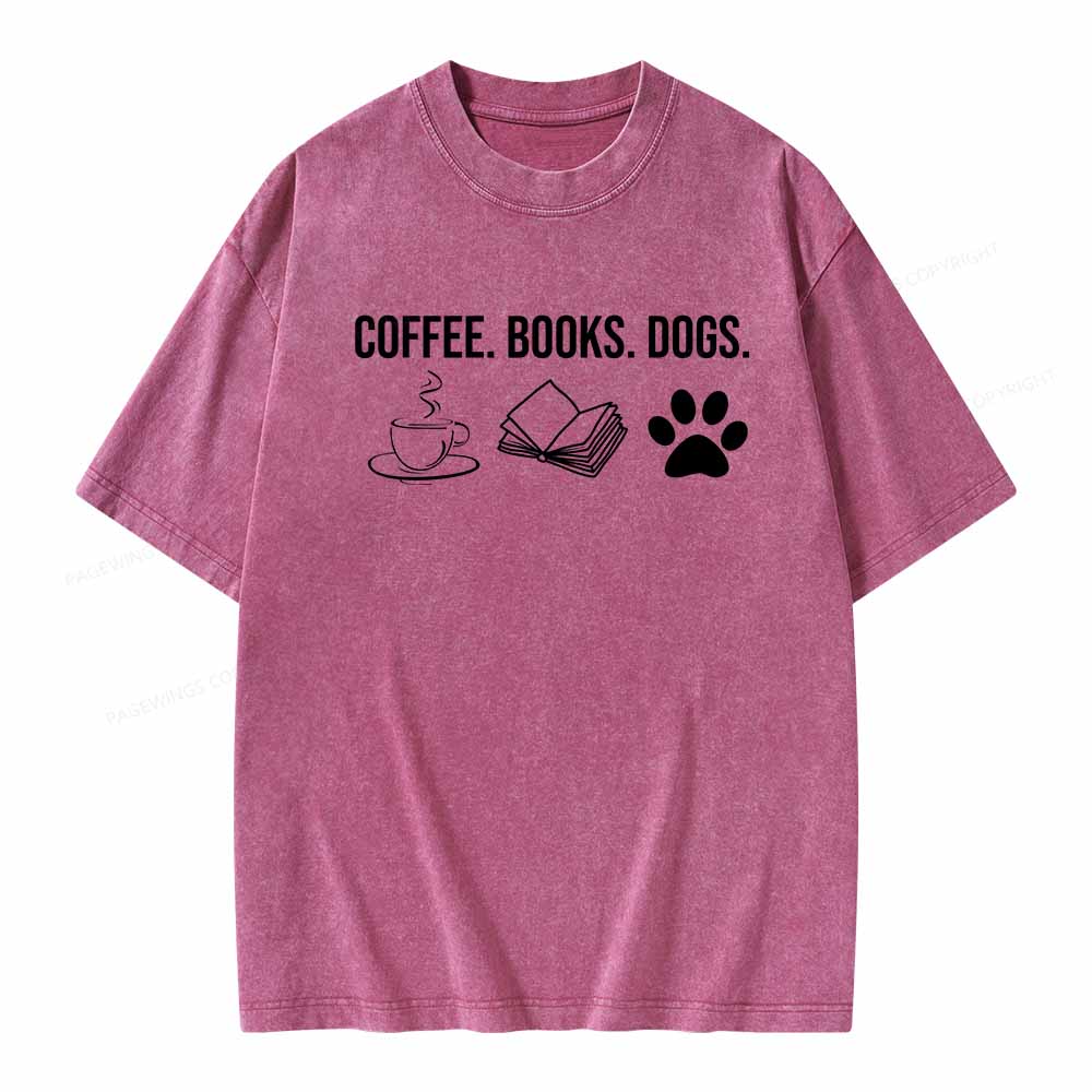 Pagewings Coffee Books and Dogs Unisex Washed T-shirt