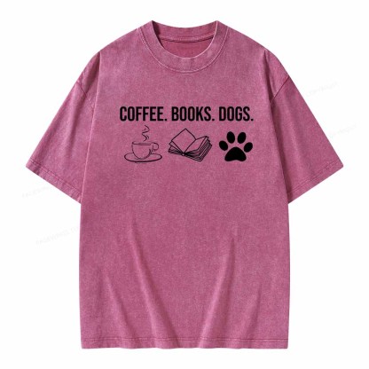 Pagewings Coffee Books and Dogs Unisex Washed T-shirt