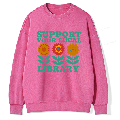 Pagewings Support Your Local Library Unisex Washed Sweatshirt