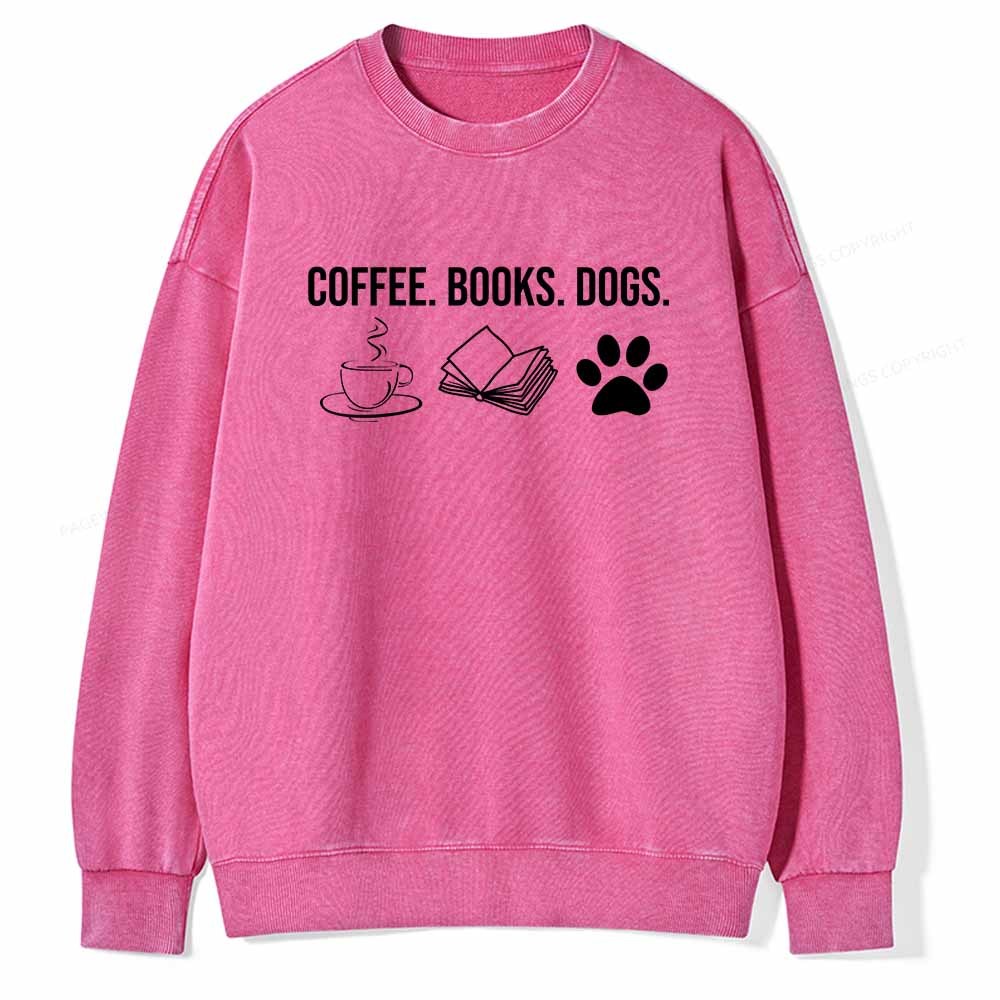 Pagewings Coffee Books and Dogs Unisex Washed Sweatshirt