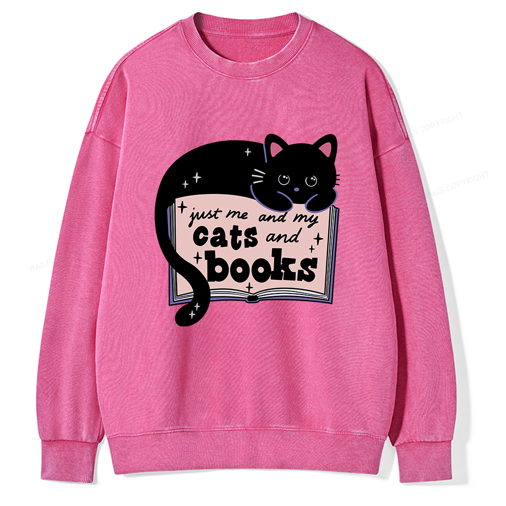 Pagewings Just me my Cats and Books Unisex Washed Sweatshirt