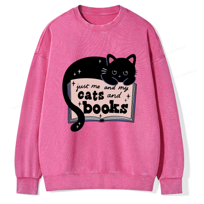 Pagewings Just me my Cats and Books Unisex Washed Sweatshirt
