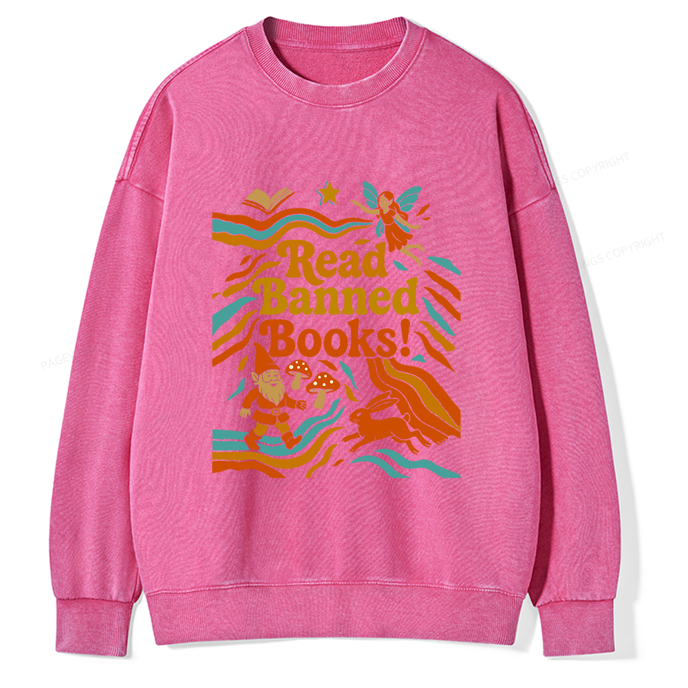 Pagewings Read Banned Books Fantasy Unisex Washed Sweatshirt