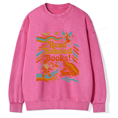 Pagewings Read Banned Books Fantasy Unisex Washed Sweatshirt