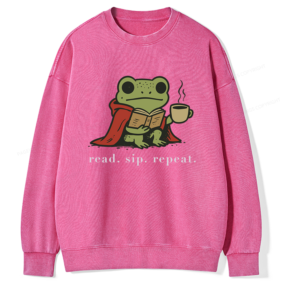 Pagewings Read Sip Repeat Unisex Washed Sweatshirt