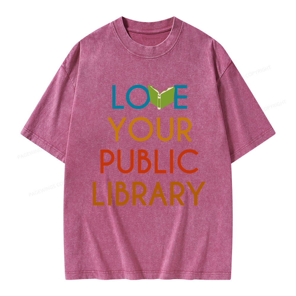 Pagewings Love Your Public Library Unisex Washed T-shirt