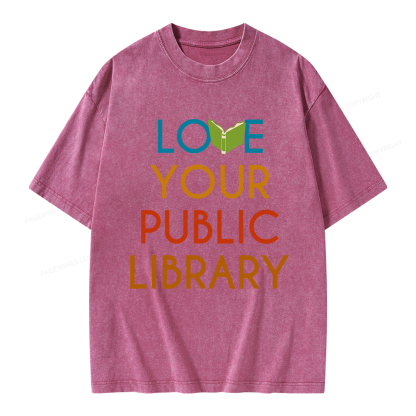 Pagewings Love Your Public Library Unisex Washed T-shirt