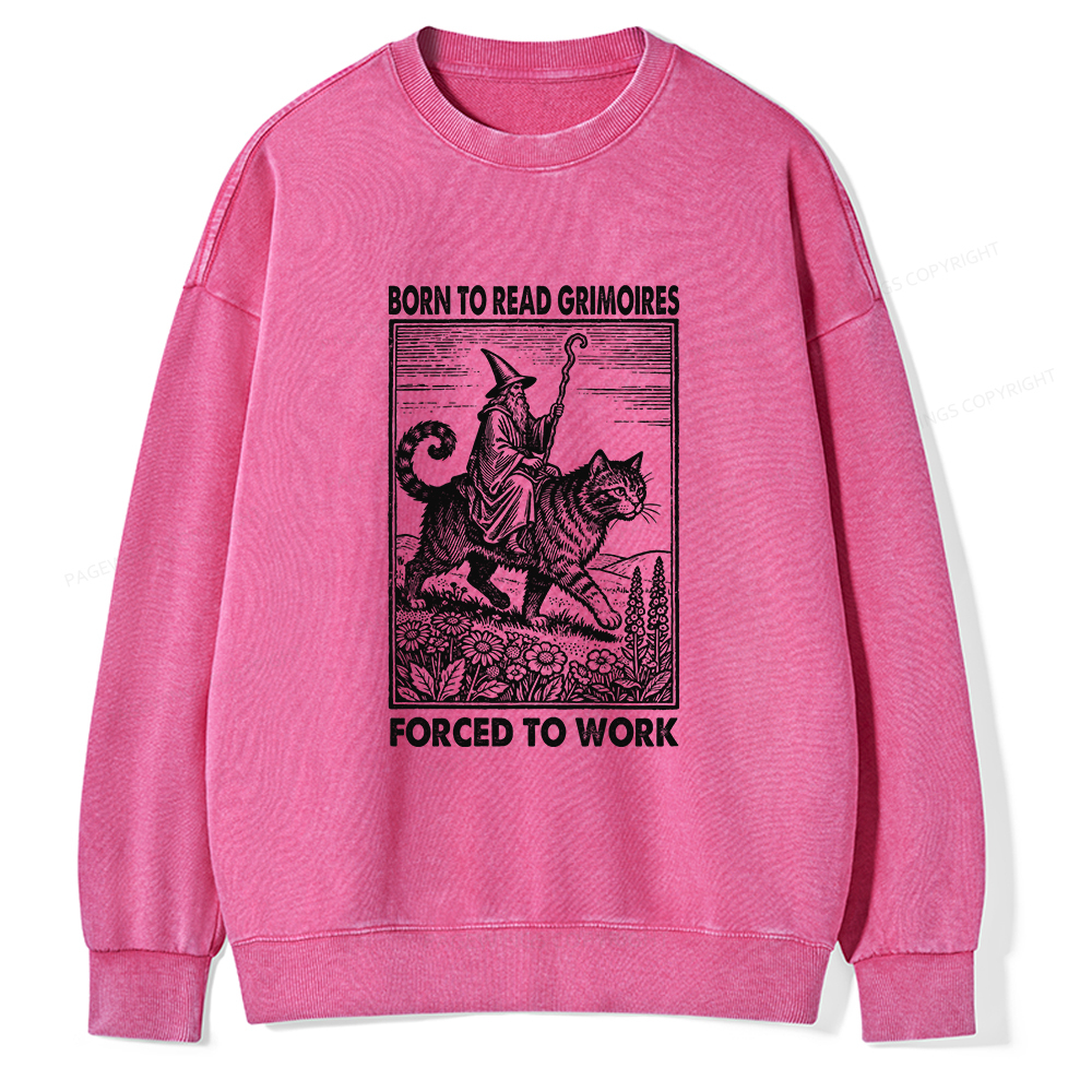 Pagewings Born to Read Grimoires Forced to Work Unisex Washed Sweatshirt