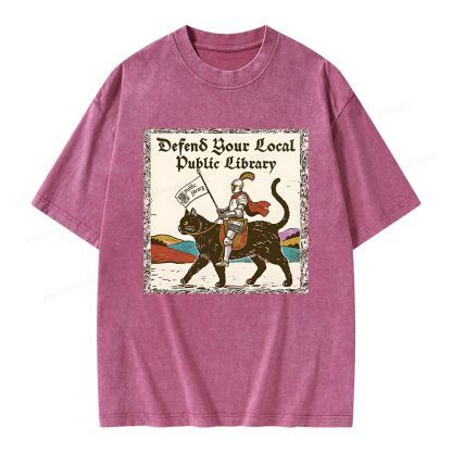 Pagewings Defend Your Local Public Library Unisex Washed T-shirt