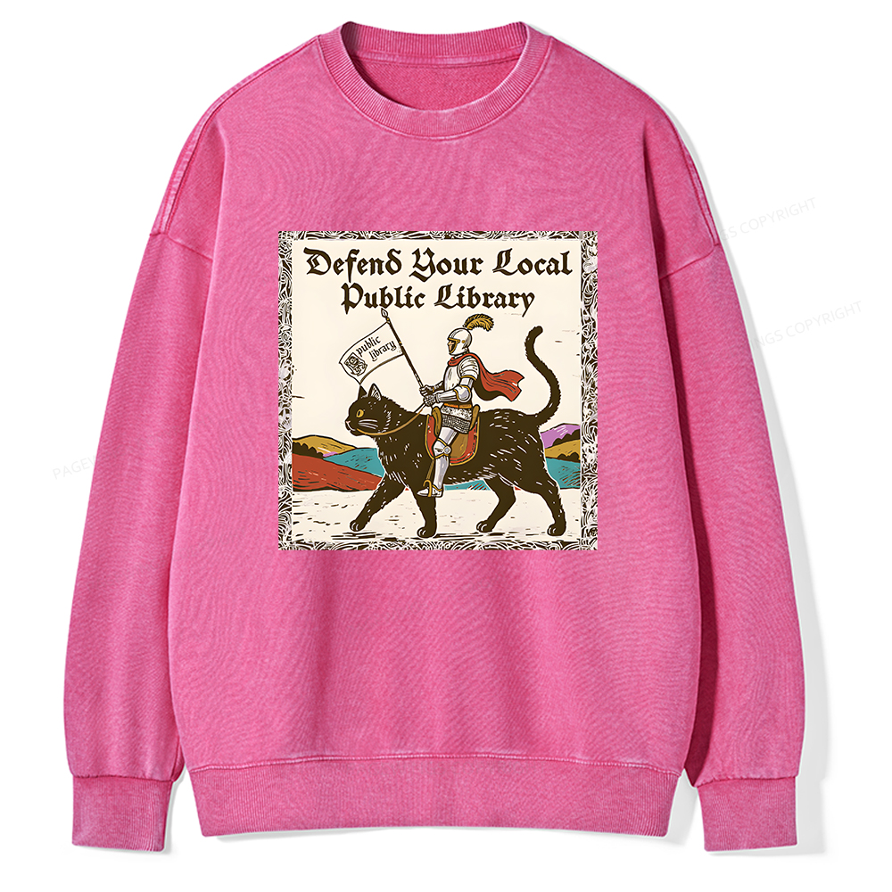 Pagewings Defend Your Local Public Library Unisex Washed Sweatshirt