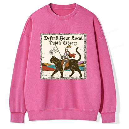 Pagewings Defend Your Local Public Library Unisex Washed Sweatshirt