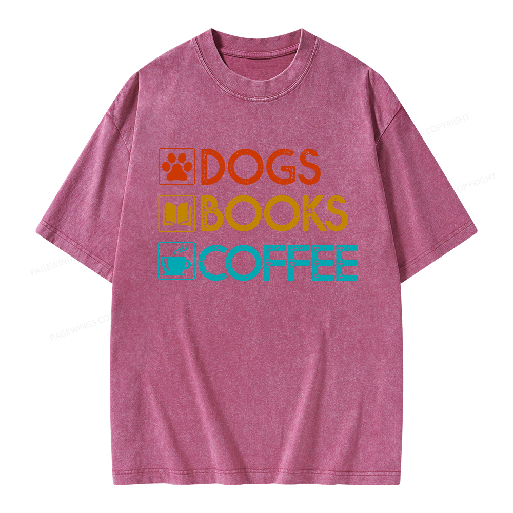 Pagewings Dogs Books Coffee Unisex Washed T-shirt