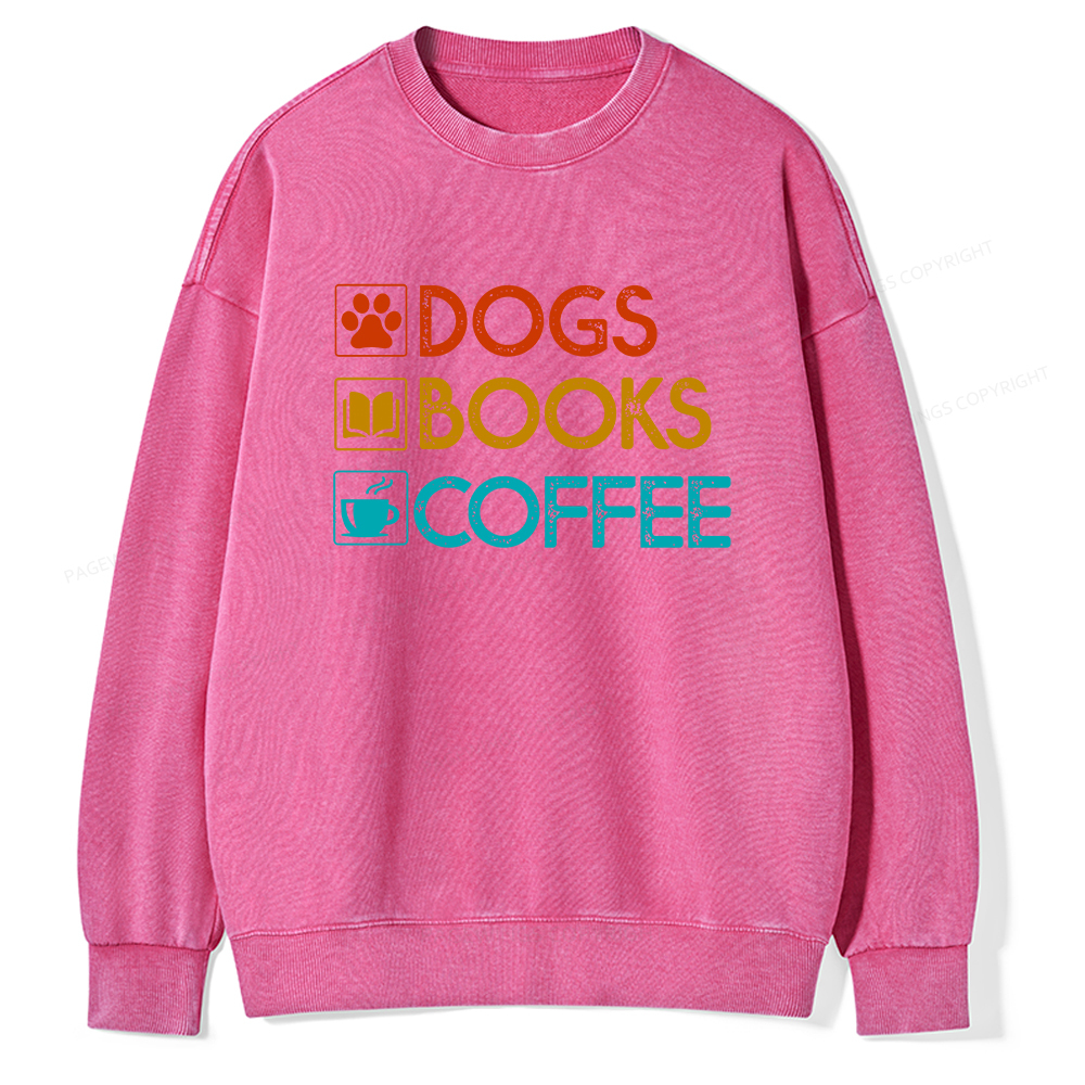 Pagewings Dogs Books Coffee Unisex Washed Sweatshirt