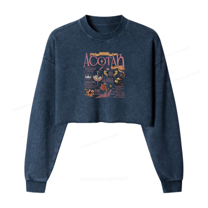 Pagewings Fantasy Book Women Washed Crop Sweatshirt
