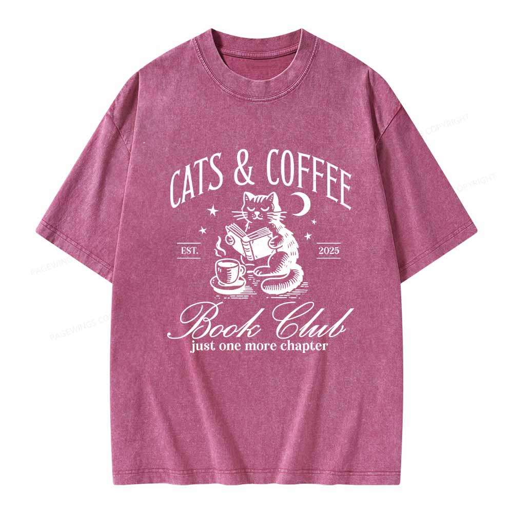 Pagewings Cats and Coffee Bookclub Unisex Washed T-shirt