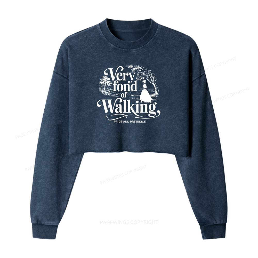 Pagewings Very Fond Of Walking Women Washed Crop Sweatshirt