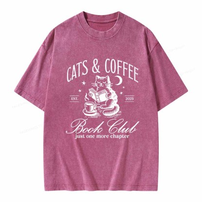 Pagewings Cats and Coffee Bookclub Unisex Washed T-shirt