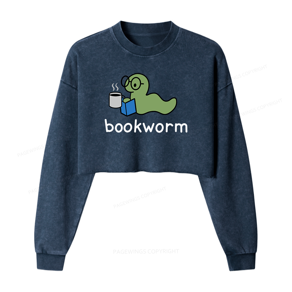 Pagewings Bookworm Women Washed Crop Sweatshirt