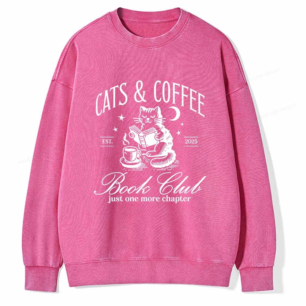 Pagewings Cats and Coffee Bookclub Unisex Washed Sweatshirt