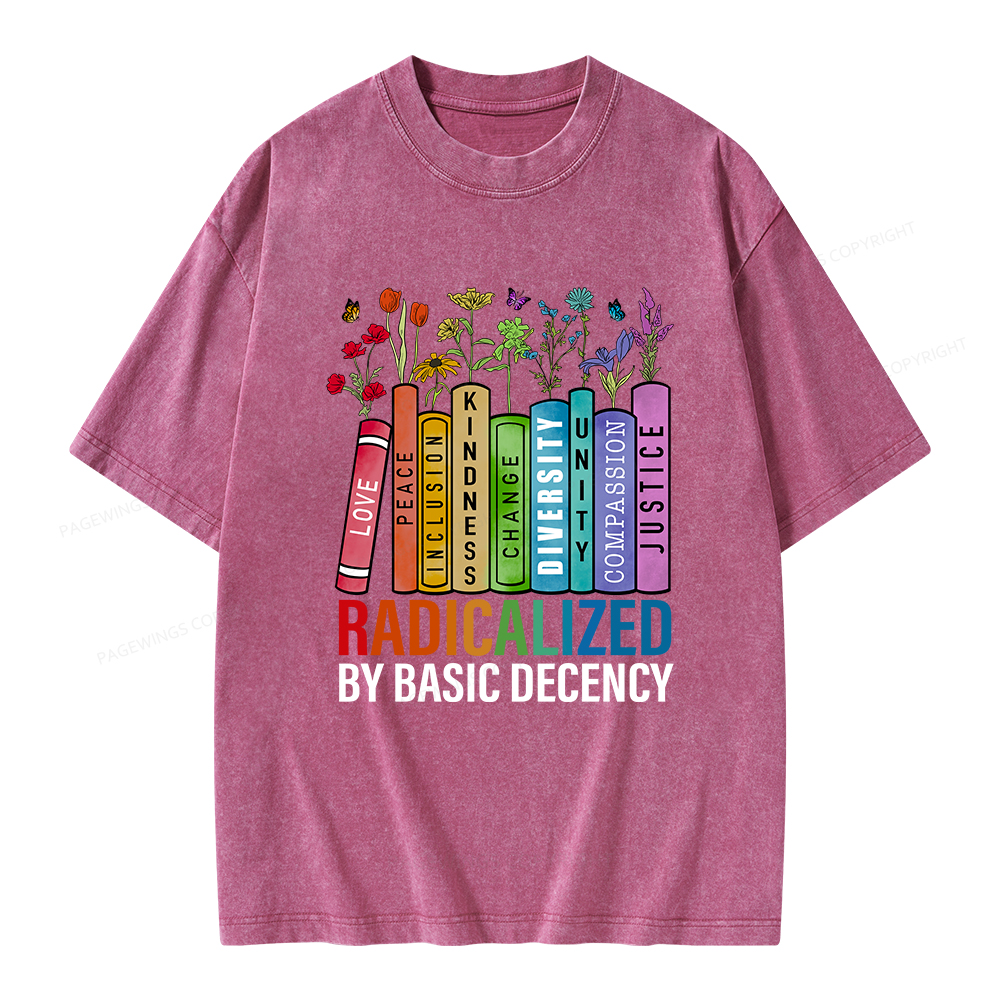 Pagewings Radicalized by Basic Decency Unisex Washed T-shirt