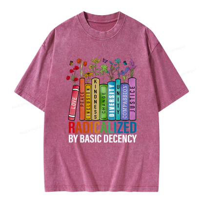 Pagewings Radicalized by Basic Decency Unisex Washed T-shirt
