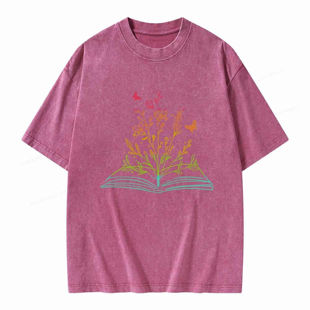 Pagewings Book Tees Library Shirts For Women Unisex Washed T-shirt