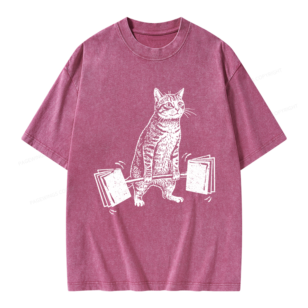 Pagewings Funny Cat Love Books Unisex Washed T-shirt