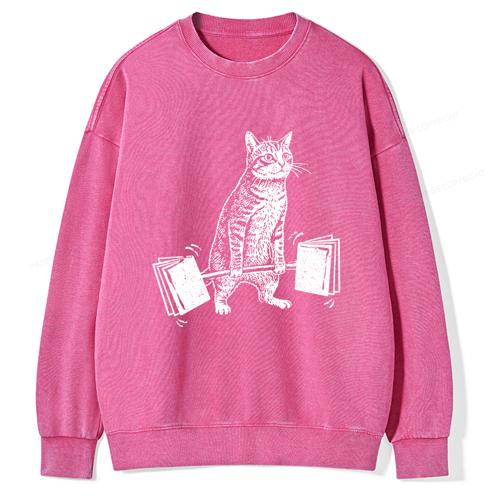 Pagewings Funny Cat Love Books Unisex Washed Sweatshirt
