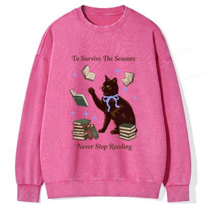 Pagewings To Survive The Seasons Never Stop Reading Unisex Washed Sweatshirt